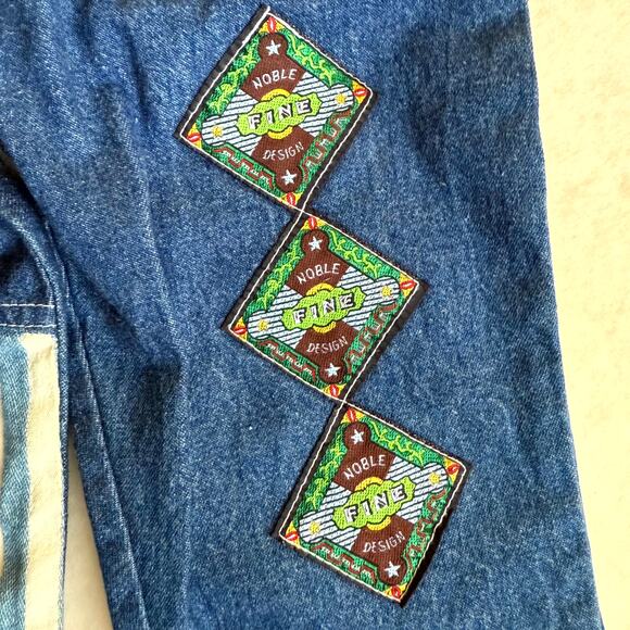 Vintage K.K. Kid's Fashion 3-Piece Overall Set Unisex 3T Blue Denim Patchworks - Picture 6 of 14